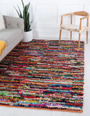 Unique Loom Multi-Striped Braided Chindi Rug