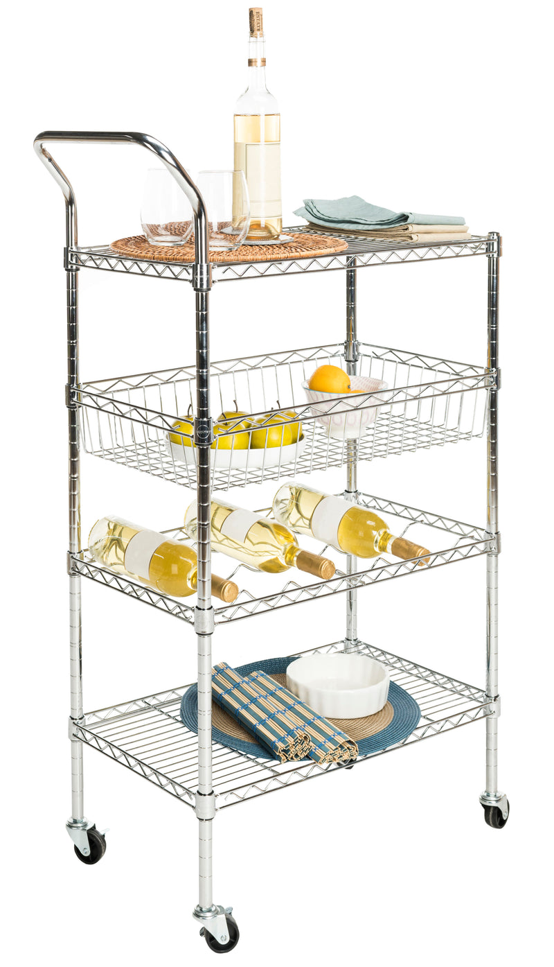 Jonathan Y Chelsea 3-Shelf Adjustable Kitchen Cart with Wine Storage