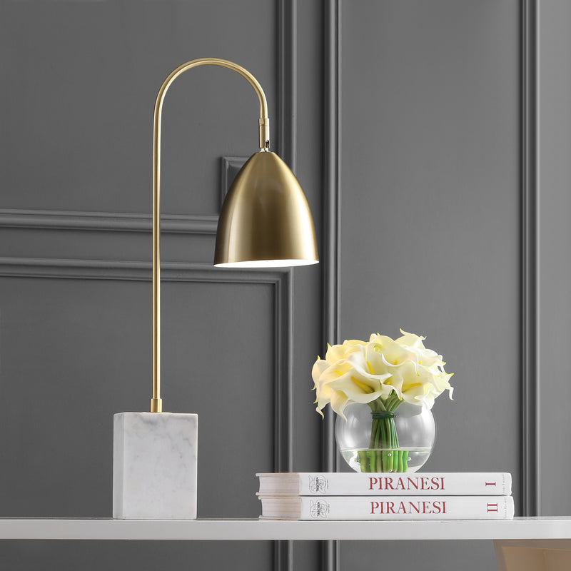 Jonathan Y Ana 26" Gold Arched Metal with Marble Base LED Table Lamp