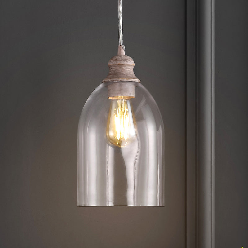 Jonathan Y Fontaine 6.25" Adjustable Greige Glass LED Pendant
