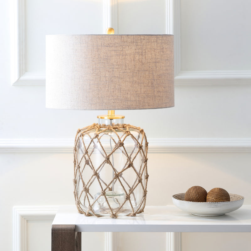 Jonathan Y Mer 26.5" Glass and Rope LED Table Lamp