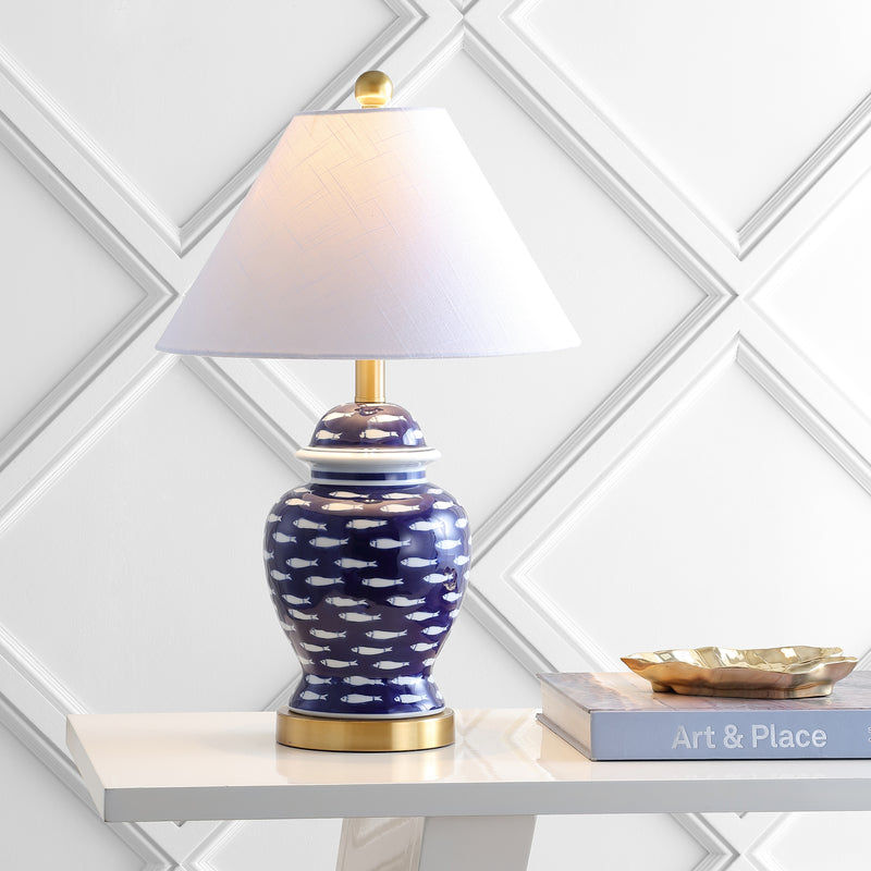 Jonathan Y School of Fish 22" Ginger Jar Ceramic/Metal LED Table Lamp