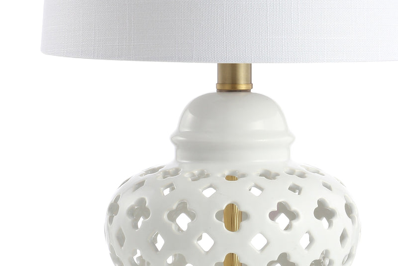 Jonathan Y Quatrefoil Fretwork 20.5" Pierced Ginger Jar Ceramic/Metal LED Table Lamp