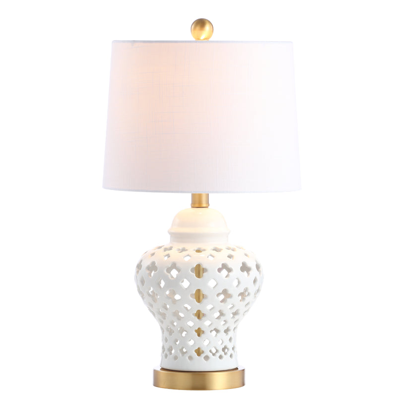 Jonathan Y Quatrefoil Fretwork 20.5" Pierced Ginger Jar Ceramic/Metal LED Table Lamp