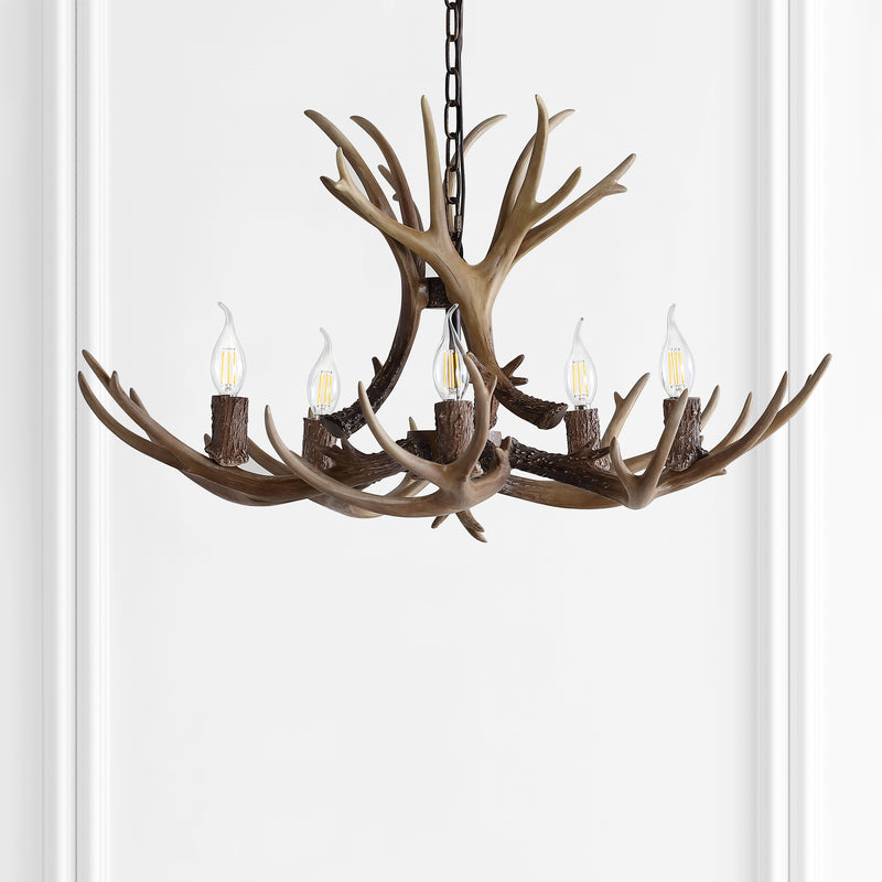 Jonathan Y Eldora 30" Adjustable Resin Antler 5-Light LED Chandelier