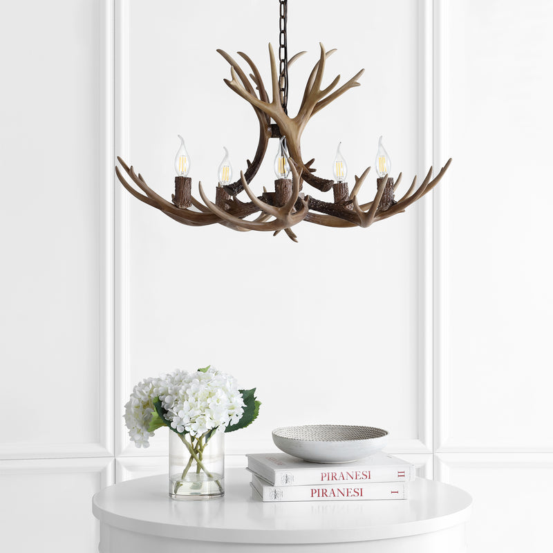 Jonathan Y Eldora 30" Adjustable Resin Antler 5-Light LED Chandelier