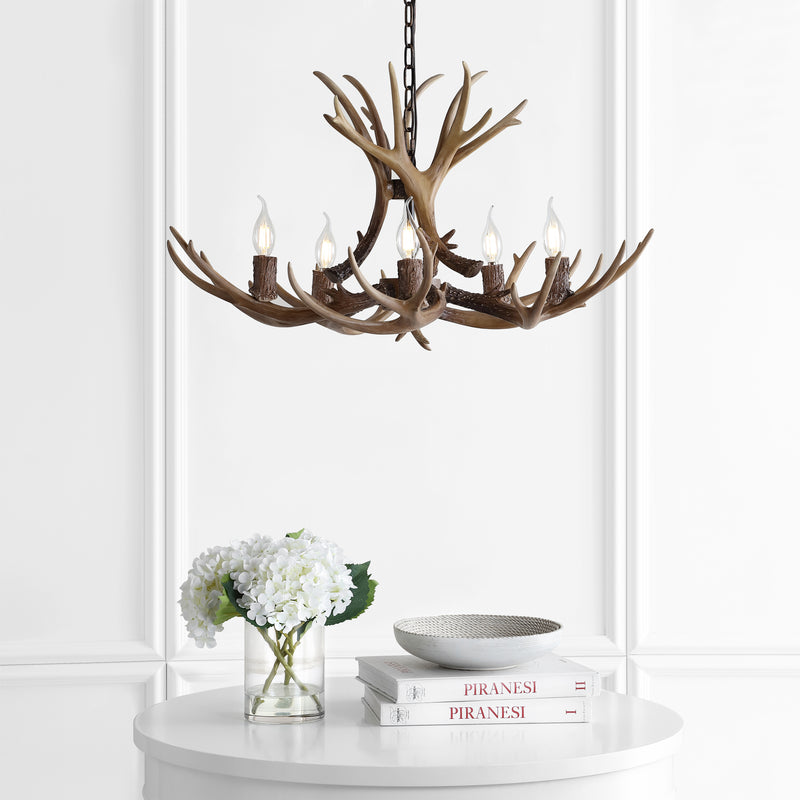Jonathan Y Eldora 30" Adjustable Resin Antler 5-Light LED Chandelier