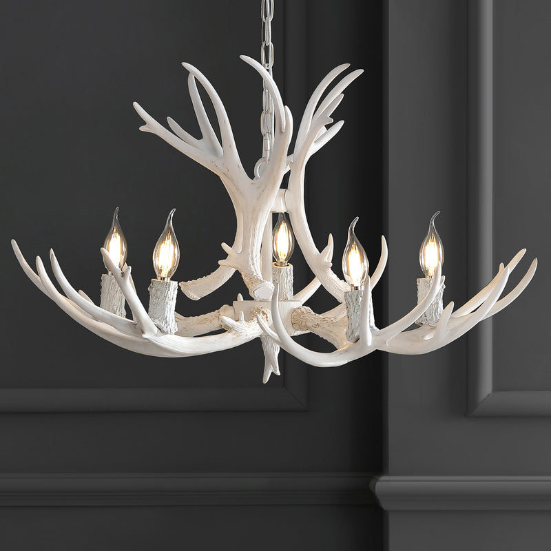 Jonathan Y Eldora 30" Adjustable Resin Antler 5-Light LED Chandelier