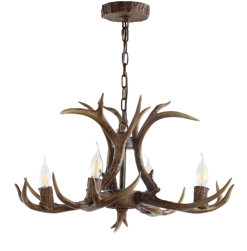 Jonathan Y Eldora 26" Adjustable Resin Antler 4-Light LED Chandelier
