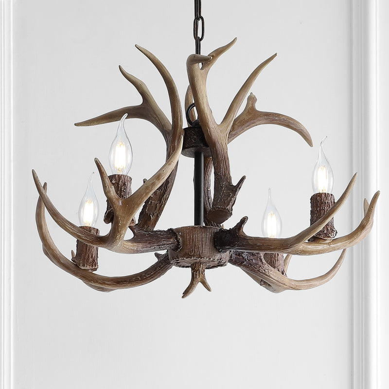 Jonathan Y Eldora 26" Adjustable Resin Antler 4-Light LED Chandelier