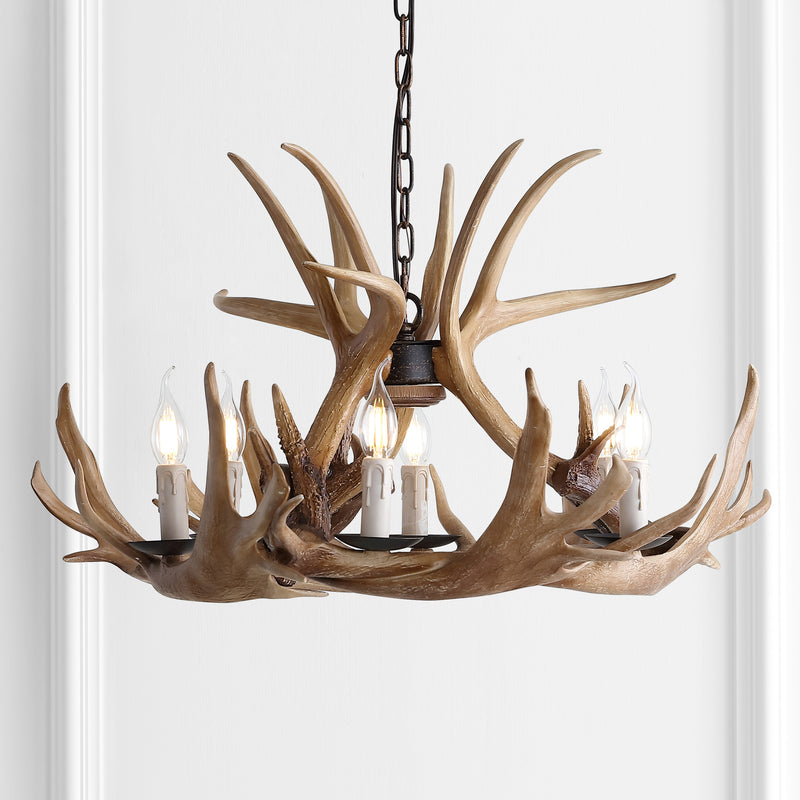 Jonathan Y Eldora 28.5" Adjustable Resin Antler 6-Light Chandelier