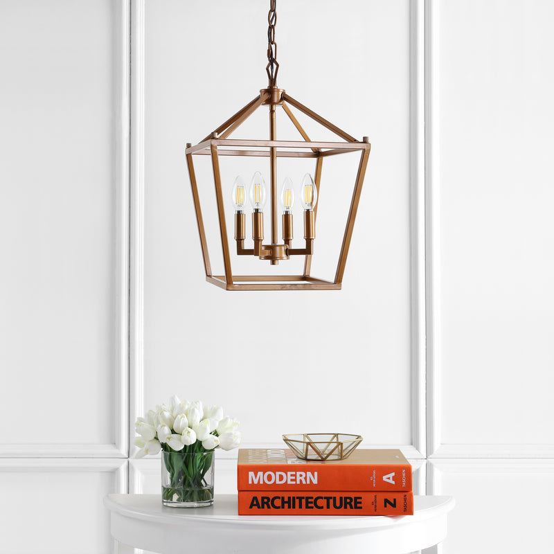 Jonathan Y Pagoda 12" 4-Bulb Lantern Metal LED Pendant