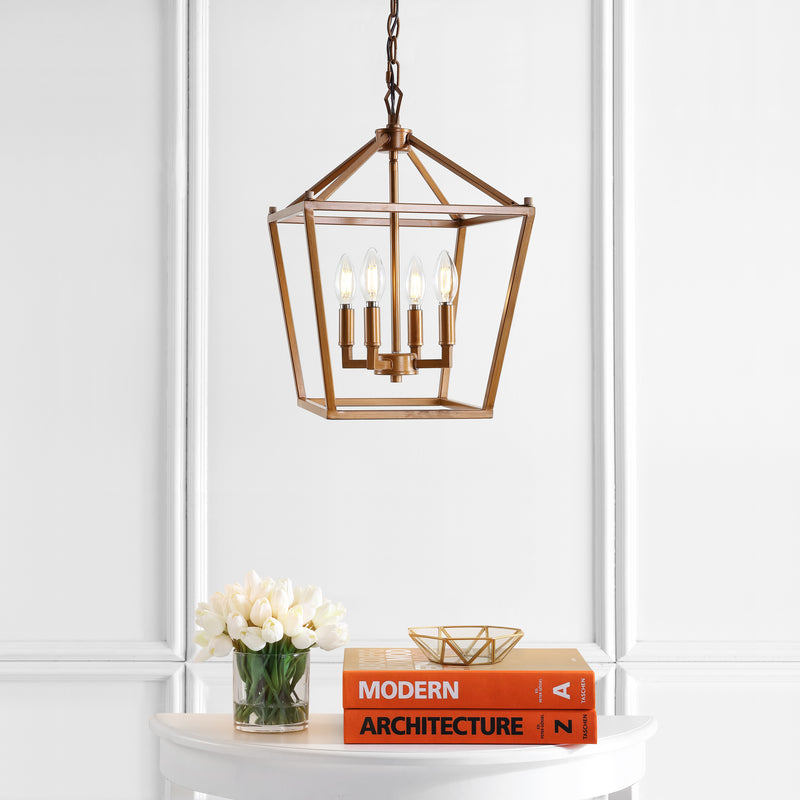 Jonathan Y Pagoda 12" 4-Bulb Lantern Metal LED Pendant