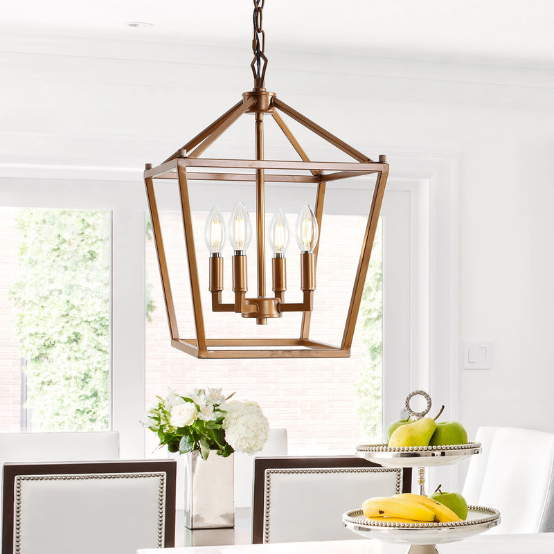 Jonathan Y Pagoda 12" 4-Bulb Lantern Metal LED Pendant