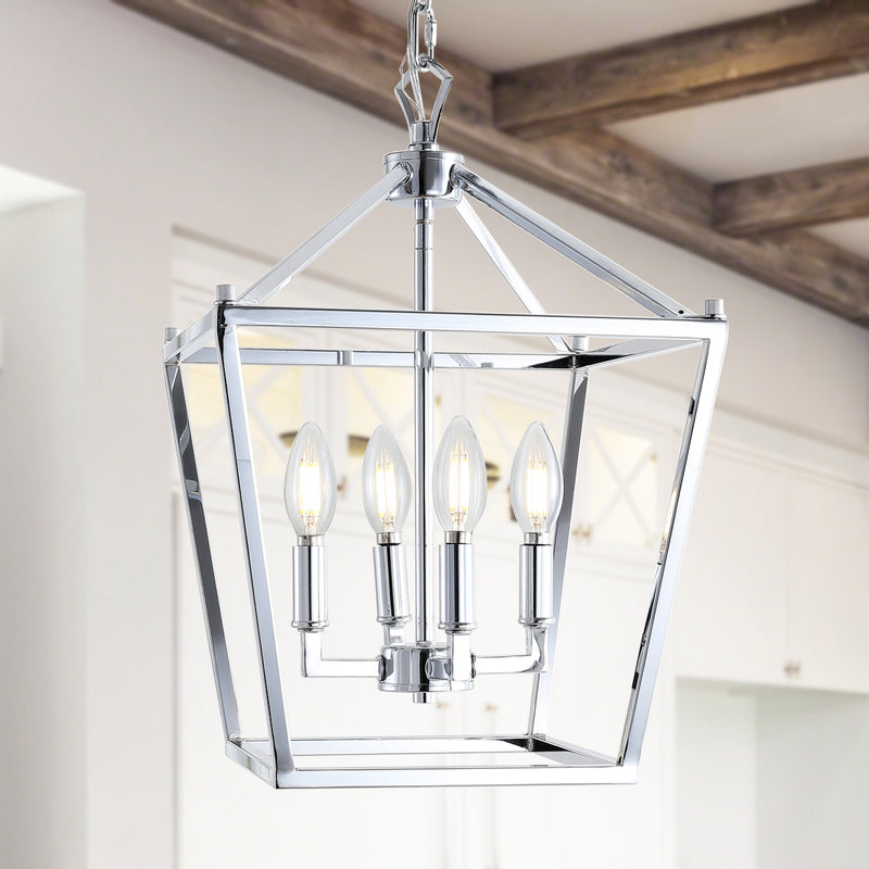 Jonathan Y Pagoda 12" 4-Bulb Lantern Metal LED Pendant