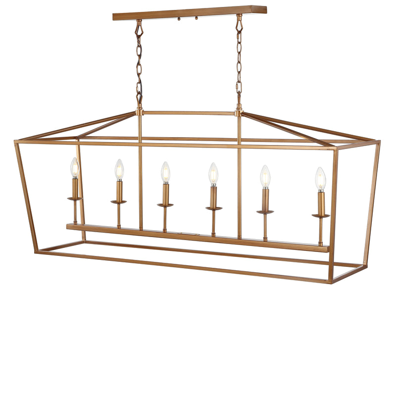 Jonathan Y Pagoda 49" Linear 6-Bulb Lantern Metal LED Pendant