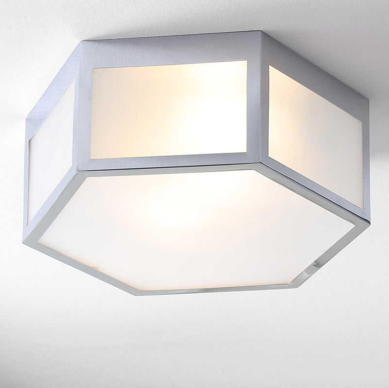 Jonathan Y Moderno 15.75" Hexagon Metal/Frosted Glass LED Flush Mount
