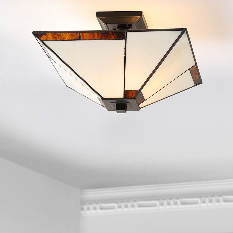 Jonathan Y Julian 15.7" Tiffany-Style Glass/Metal LED Semi-Flush Mount