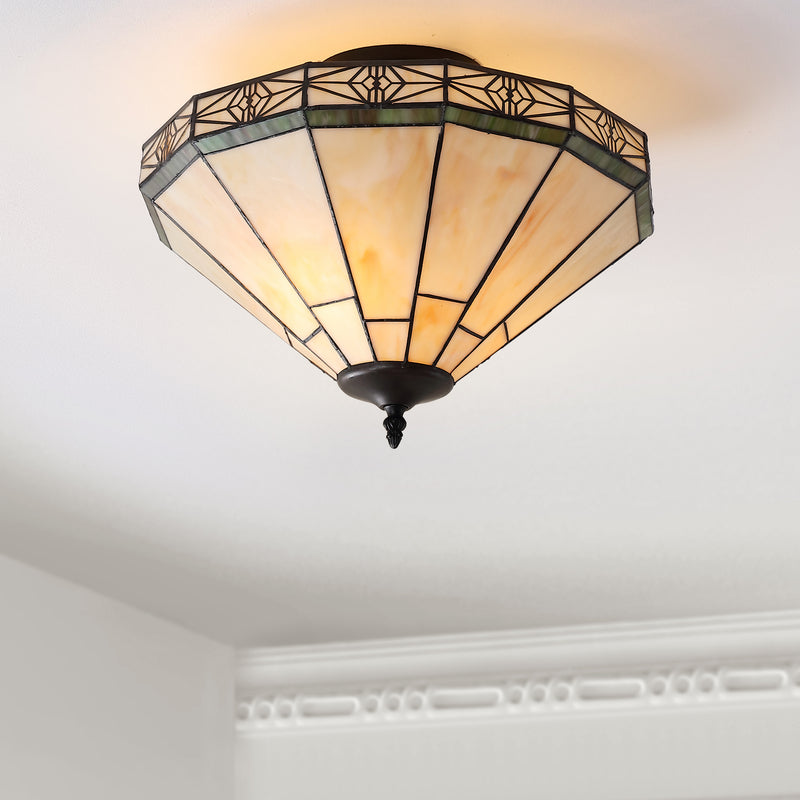 Jonathan Y Jasmine 16" Tiffany-Style Glass/Metal LED Semi-Flush Mount