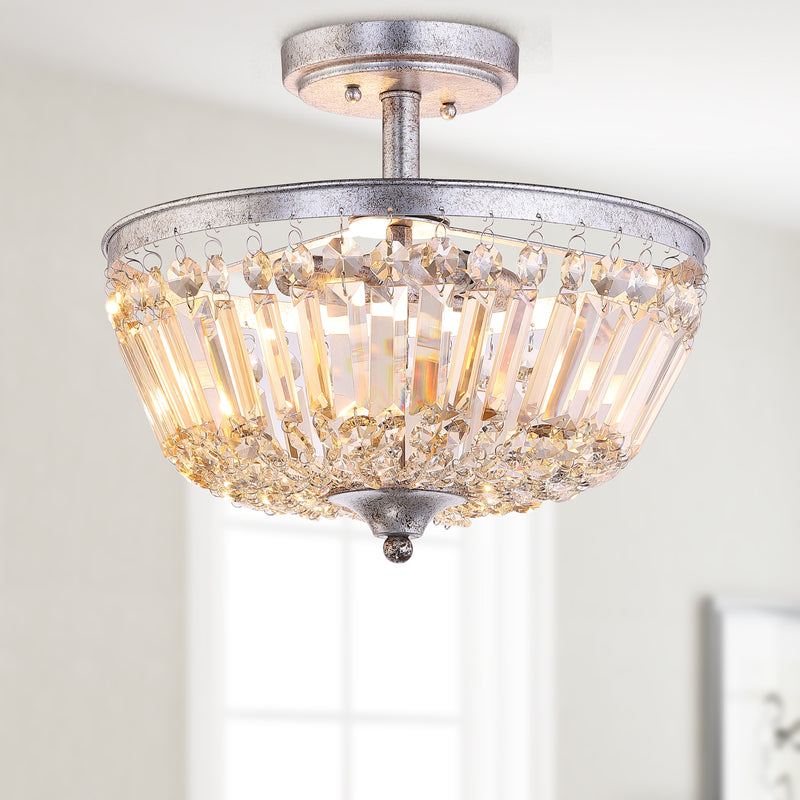 Jonathan Y Caleb 14.2" 3-Light Crystal / Metal LED Semi-Flush Mount