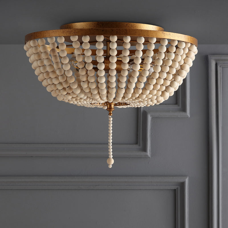 Jonathan Y Allison 15" Wood Beaded/Metal LED Flush Mount