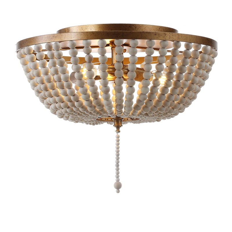 Jonathan Y Allison 15" Wood Beaded/Metal LED Flush Mount