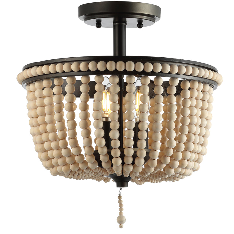 Jonathan Y Allie 14" Wood Beaded/Metal LED Flush Mount