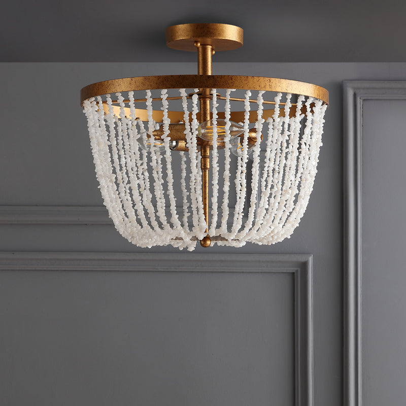 Jonathan Y Georgian 15" Stone/Metal LED Flush Mount