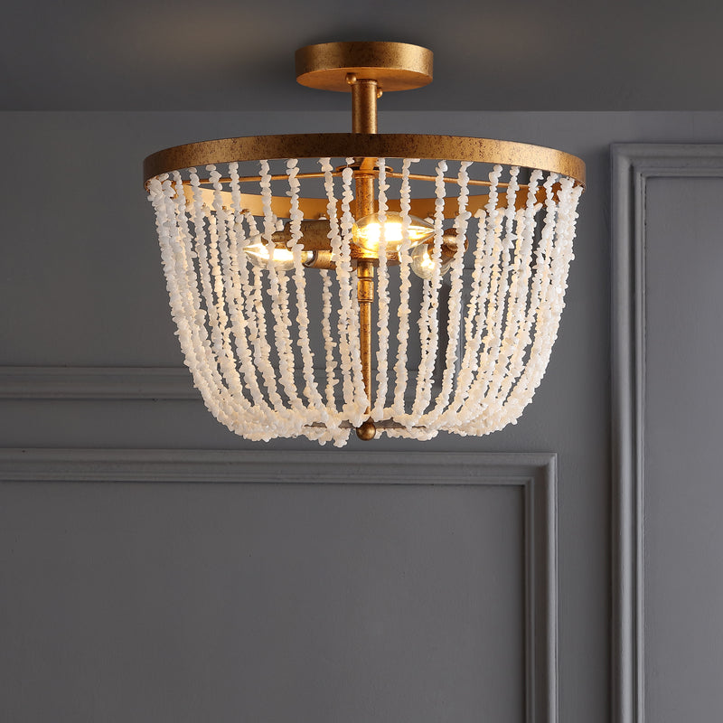 Jonathan Y Georgian 15" Stone/Metal LED Flush Mount