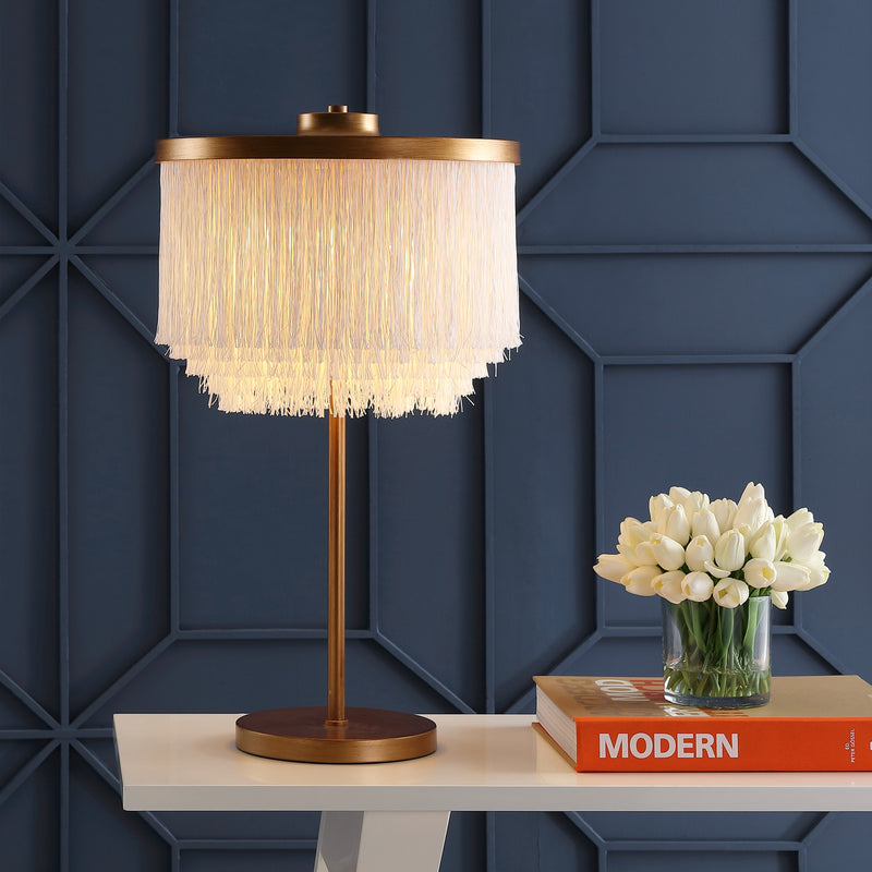 Jonathan Y Coco 27.5" Fringed/Metal LED Table Lamp