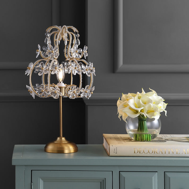 Jonathan Y Clara 20.5" Crystal Flower Beaded Girandole Metal/Acrylic LED Table Lamp
