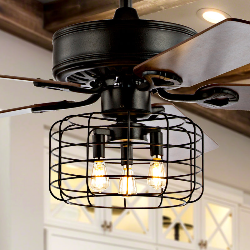 Jonathan Y Asher 52" 3-Light Industrial Metal/Wood LED Ceiling Fan With Remote