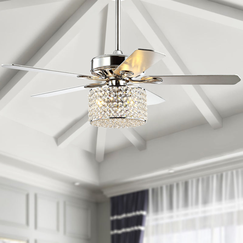 Jonathan Y Brandy 52" 3-Light Crystal Prism Drum LED Ceiling Fan With Remote