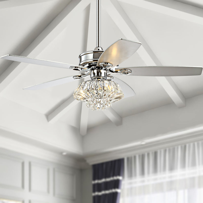 Jonathan Y Kate 48" 3-Light Glam Crystal Drum LED Ceiling Fan With Remote
