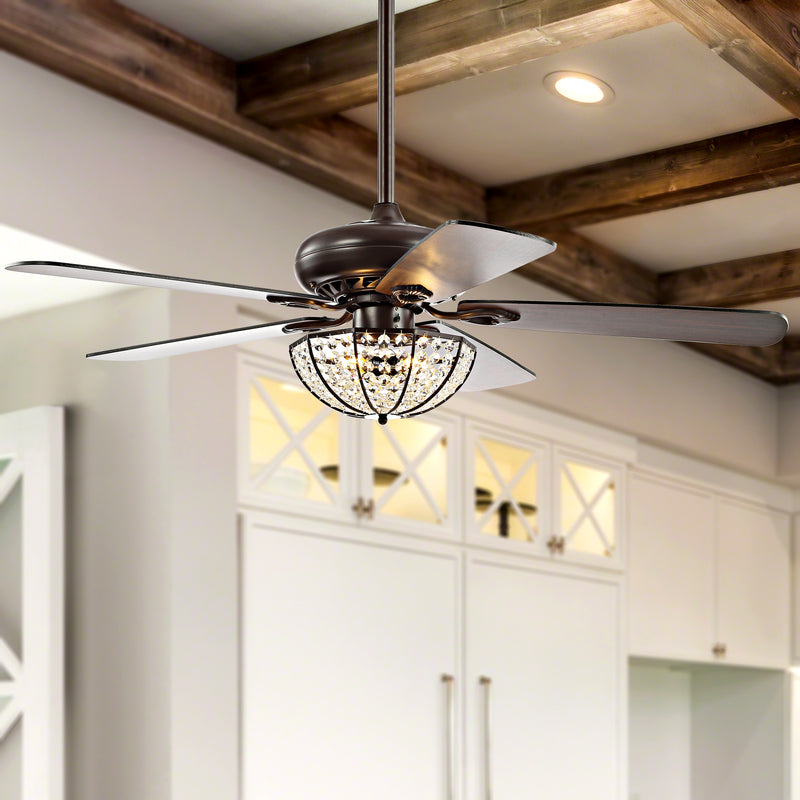 Jonathan Y Joanna 52" 3-Light Bronze Crystal LED Ceiling Fan With Remote