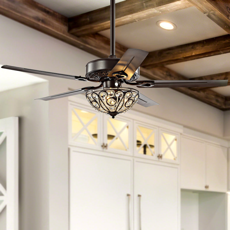 Jonathan Y Ali 52" 3-Light Wrought Iron LED Ceiling Fan With Remote
