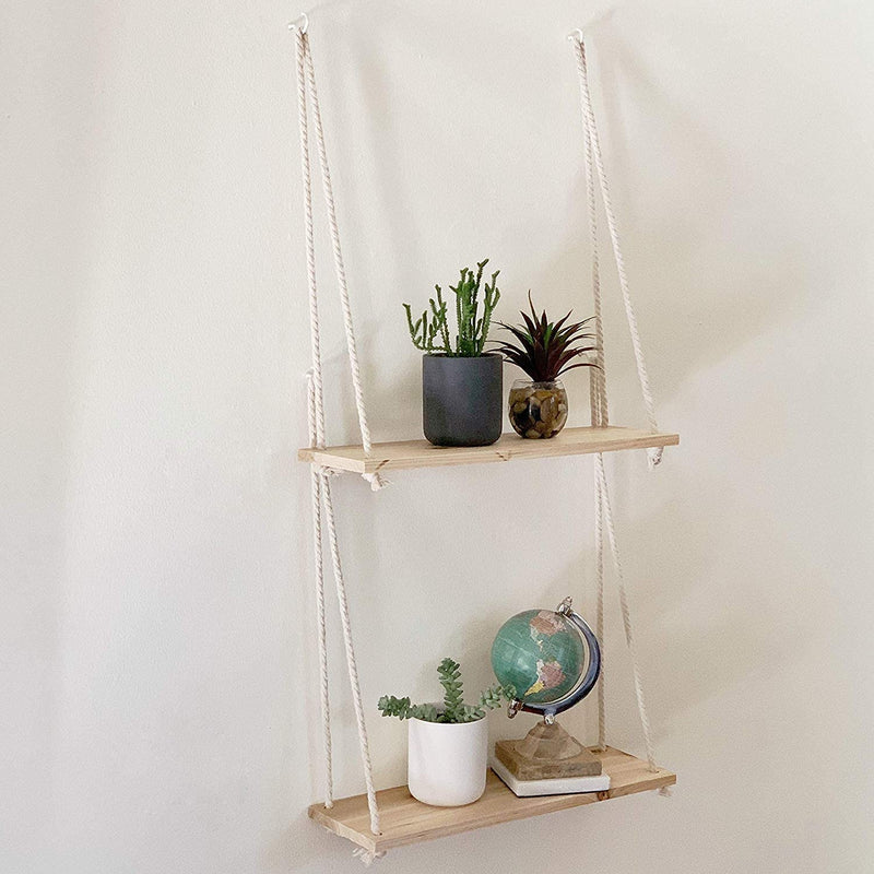 Nordic Home Rope Swing Floating Wall Shelves
